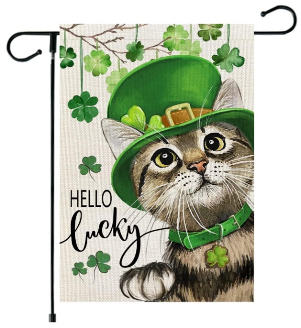 Hello Lucky Cat Saint Patrick's Day Garden Flag